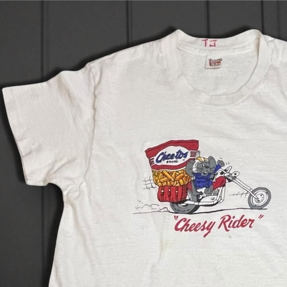 Vintage 80s Cheetos “Cheesy Rider” Mouse Biker Tee – Hanes USA Single Stitch – M